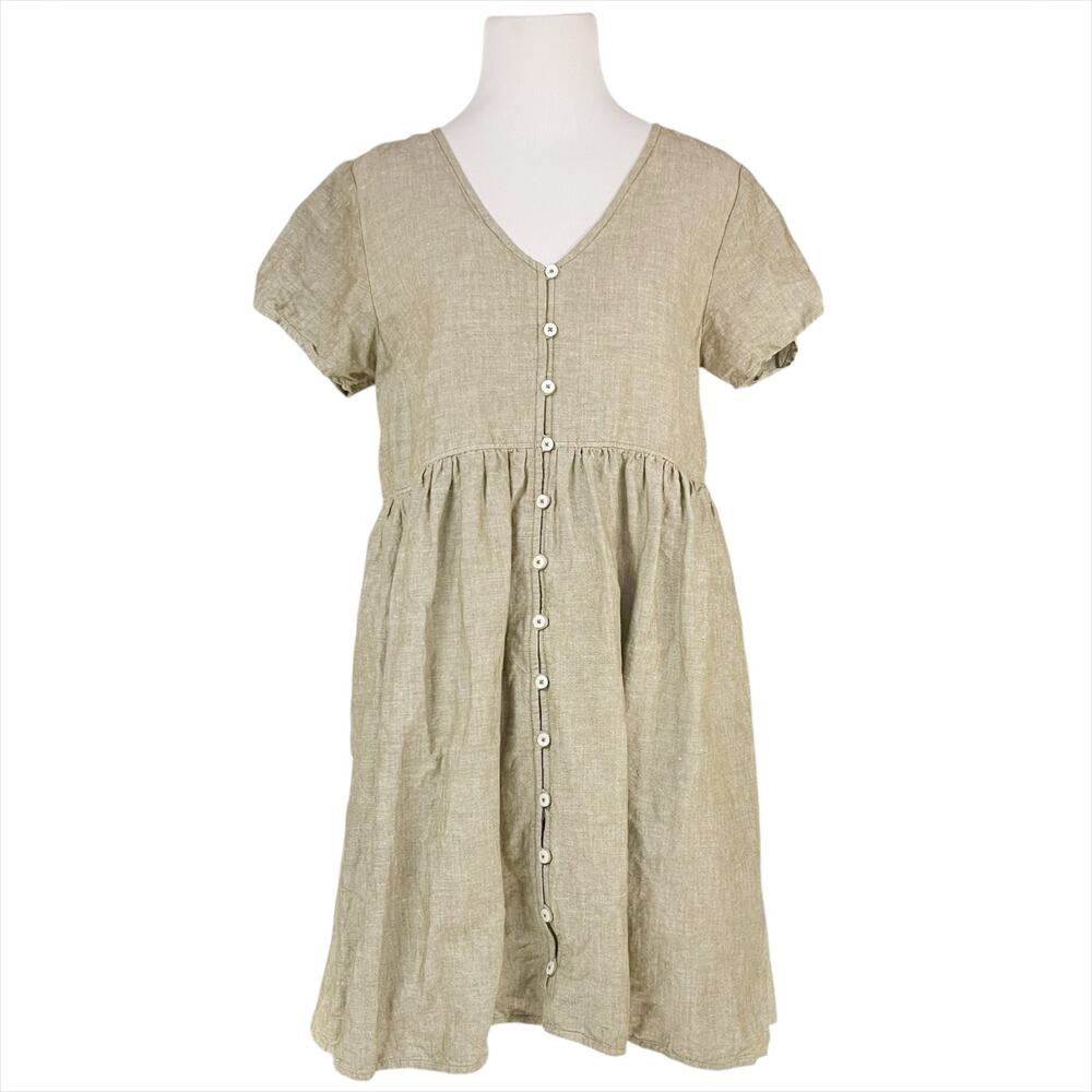 Madewell linen Olive Green Button-Front Mini Dress